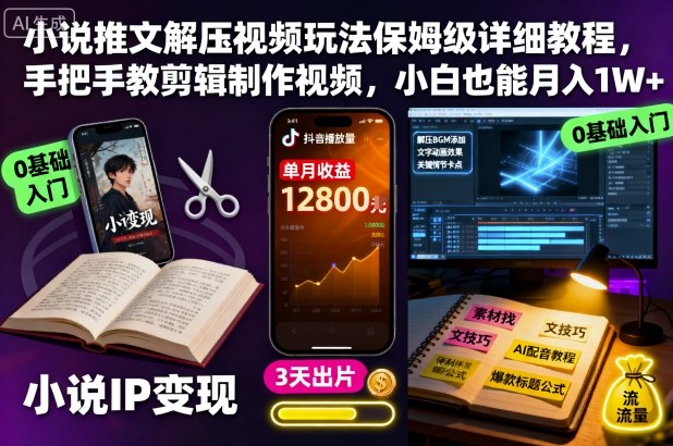 小说推文解压视频玩法保姆级详细教程，手把手教剪辑制作视频，小白也能月入1W+-zhichuangquan