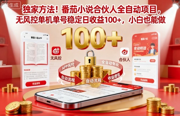 独家方法！番茄小说合伙人全自动挂G项目，无风控单机单号稳定日收益100+，小白也能做【揭秘】-zhichuangquan