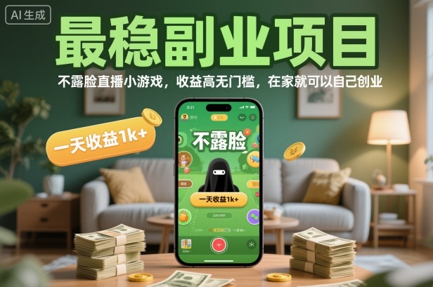 最稳副业项目，不露脸直播小游戏，收益高无门槛，一天收益1k+，在家就可以自己创业【揭秘】-zhichuangquan
