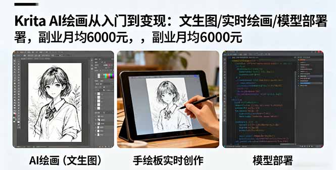Krita AI绘画从入门到变现：文生图/实时绘画/模型部署，副业月均6000元-zhichuangquan