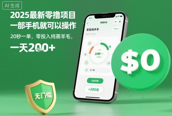 2025最新零撸项目，一部手机就可以操作，20秒一单，零投入纯薅羊毛，无门槛，一天200+【揭秘】-zhichuangquan