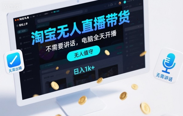 淘宝无人直播带货，不需要出镜，不需要讲话，电脑全天开播，轻松上手，日入1k+【揭秘】-zhichuangquan