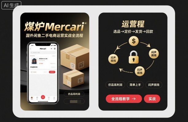 煤炉Mercari国外闲鱼二手电商运营实战全流程，仿品高利润，简单上手，闷声搞钱-zhichuangquan