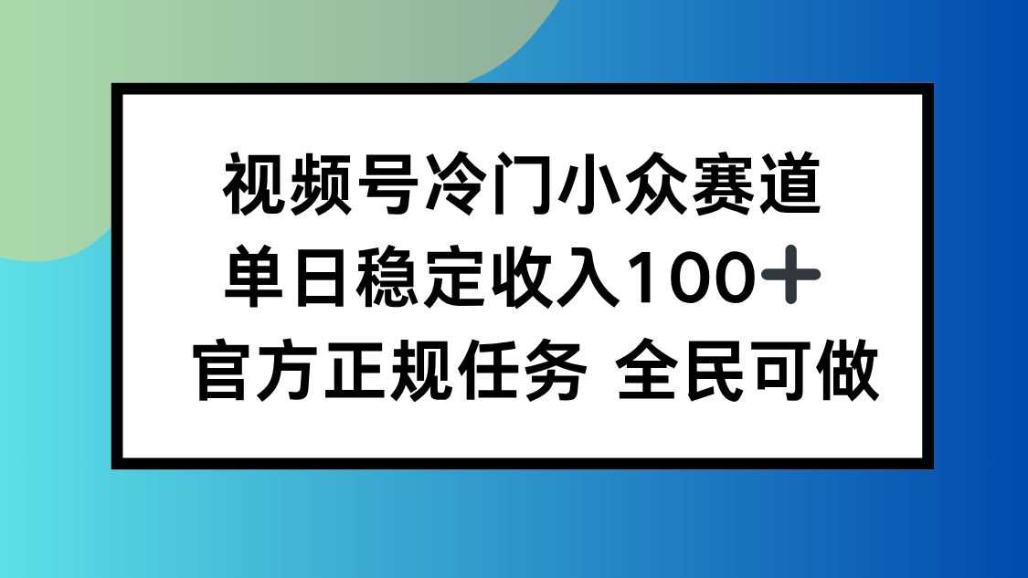 视频号小众赛道，单日稳定收入100+，适合所有人-zhichuangquan