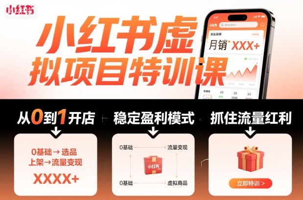 小红书虚拟项目特训课，帮你从0到1打造稳定盈利的店铺，抓住流量红利(更新9月)-zhichuangquan
