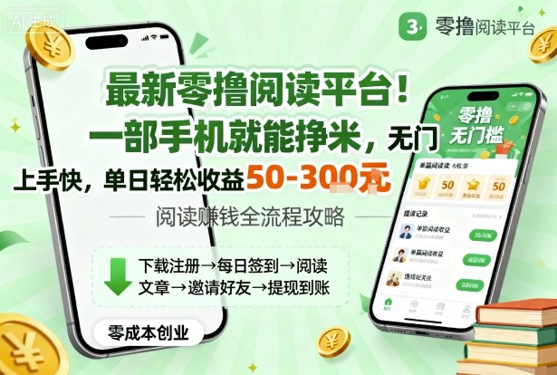最新零撸阅读平台！一部手机就能挣米，无门槛上手快，单日轻松收益50-3张【揭秘】-zhichuangquan