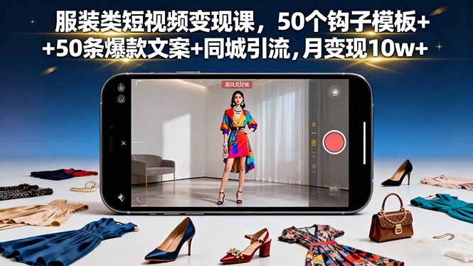 服装类短视频变现课,50个钩子模板+50条爆款文案+同城引流,月变现10w+-zhichuangquan