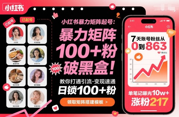 小红书暴力矩阵起号，教你打通引流-变现速通，日锁100+粉，破流量黑盒-zhichuangquan