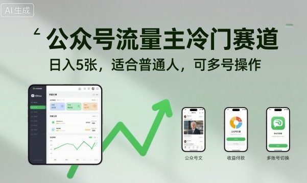 公众号流量主冷门赛道，日入5张，适合普通人，可多号操作-zhichuangquan