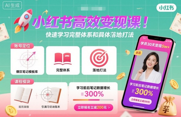 小红书高效变现课，快速学习小红书完整体系和具体落地打法-zhichuangquan