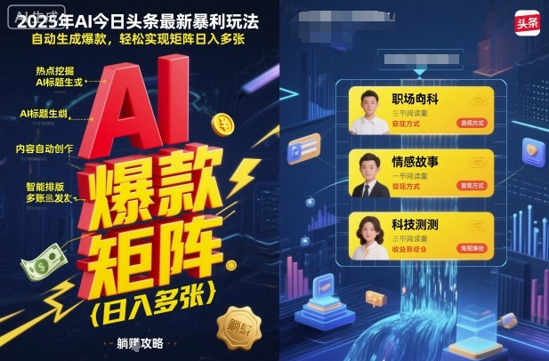 2025年AI今日头条最新暴利玩法，自动生成爆款，轻松实现矩阵日入多张-zhichuangquan