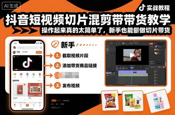 抖音短视频切片混剪带货教学，操作起来真的太简单了，新手也能做切片带货-zhichuangquan