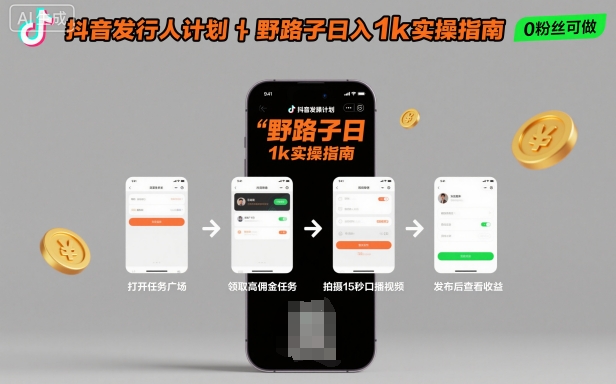 抖音发行人计划全新野路子玩法，随时随地，只要有手机，就能操作，日入1k+【揭秘】-zhichuangquan
