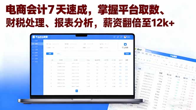 电商会计7天速成，掌握平台取数、财税处理、报表分析，薪资翻倍至12k+-zhichuangquan