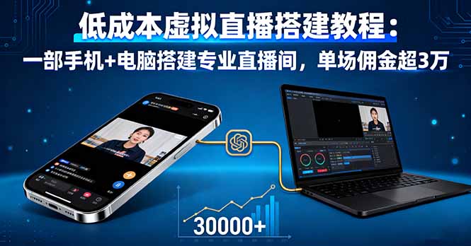低成本虚拟直播搭建教程：一部手机+电脑搭建专业直播间，单场佣金超3万-zhichuangquan