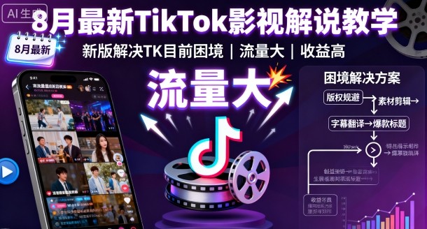 8月最新TikTok影视解说教学，新版解决TK目前困境，流量大，收益高-zhichuangquan