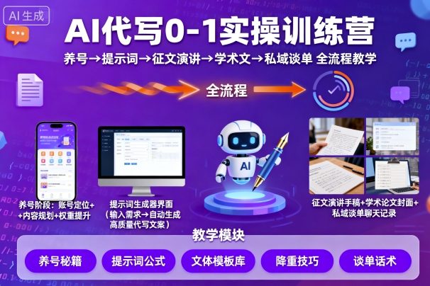 AI代写0-1实操训练营，从养号、提示词、征文演讲、学术文，到私域谈单的全流程教学-zhichuangquan