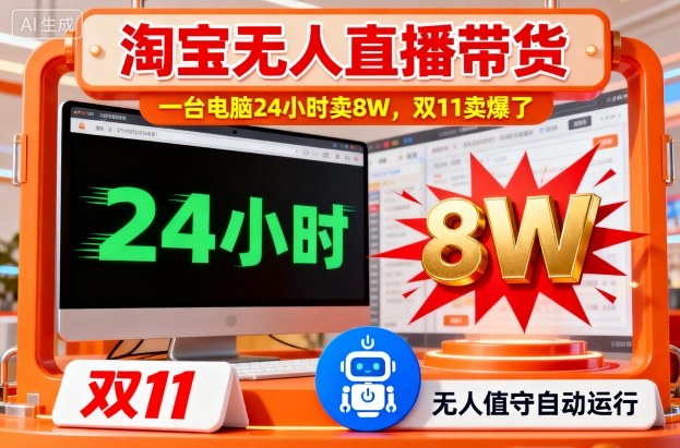 淘宝无人直播带货，一台电脑214小时卖8W，双11卖爆了【揭秘】-zhichuangquan