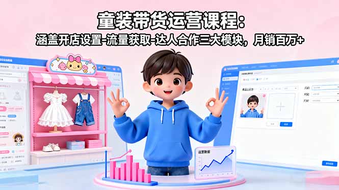 童装带货运营课程：涵盖开店设置-流量获取-达人合作三大模块，月销百万+-zhichuangquan