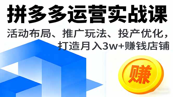 拼多多运营实战课，活动布局、推广玩法、投产优化，打造月入3w+赚钱店铺-zhichuangquan