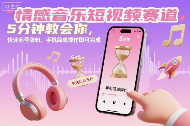 情感音乐短视频赛道，5分钟教会你，快速起号涨粉，手机简单操作即可完成-zhichuangquan