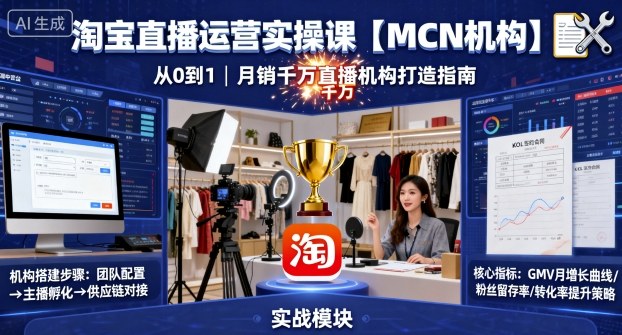 淘宝直播运营实操课【MCN机构】，从0到1做一家月销千W的直播机构-zhichuangquan