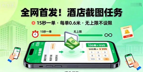 全网首发！酒店截图任务，15秒一单，每单0.6米，任务无上限不设限，矩阵操作单日3张到手【揭秘】-zhichuangquan