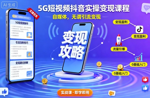 5G短视频抖音实操变现课程，自媒体，无谓引流变现-zhichuangquan