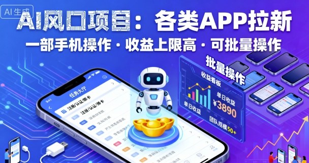 AI风口项目，各类APP拉新，一部手机就可以操作，收益上限高，可批量操作-zhichuangquan
