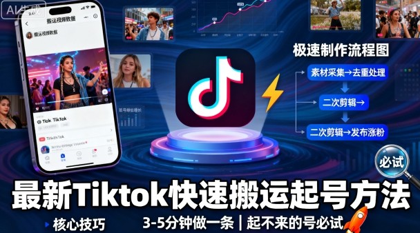 最新Tiktok快速搬运快速起号方法，3-5分钟做一条，起不来的号可以试试-zhichuangquan