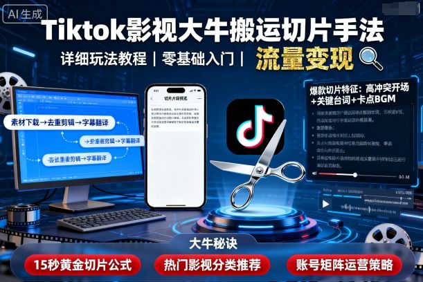 Tiktok影视大牛搬运切片手法，详细玩法教程-zhichuangquan