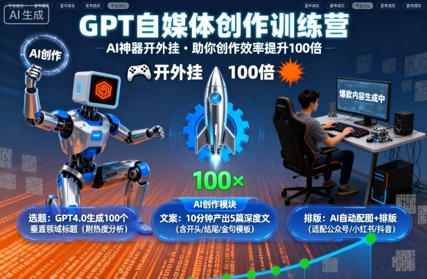 GPT自媒体创作训练营：AI神器开外挂，助你创作效率提升100倍-zhichuangquan