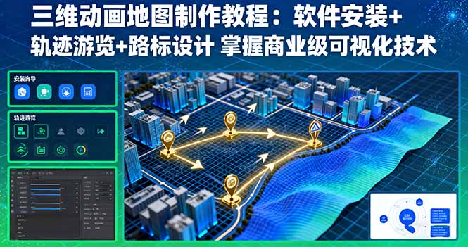 三维动画地图制作教程：软件安装+轨迹游览+路标设计 掌握商业级可视化技术-zhichuangquan