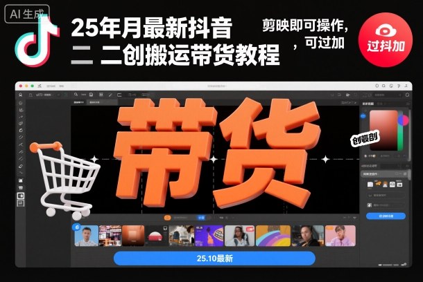 25年10月最新抖音二创搬运带货教程，剪映即可操作，可过抖加-zhichuangquan