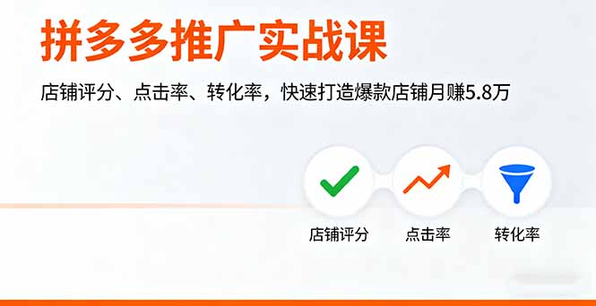 拼多多推广实战课，店铺评分、点击率、转化率，快速打造爆款店铺月赚5.8万-zhichuangquan