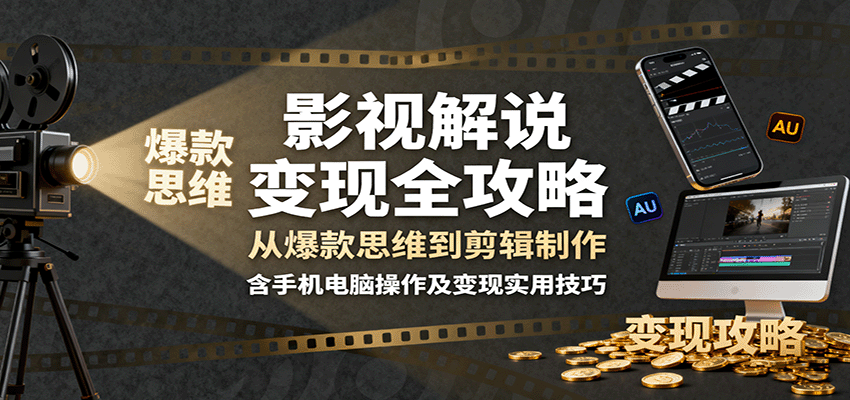 影视解说变现全攻略：从爆款思维到剪辑制作，含手机电脑操作及变现实用技巧-zhichuangquan
