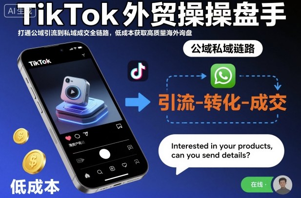 TikTok外贸操盘手，打通公域引流到私域成交全链路，低成本获取高质量海外询盘-zhichuangquan