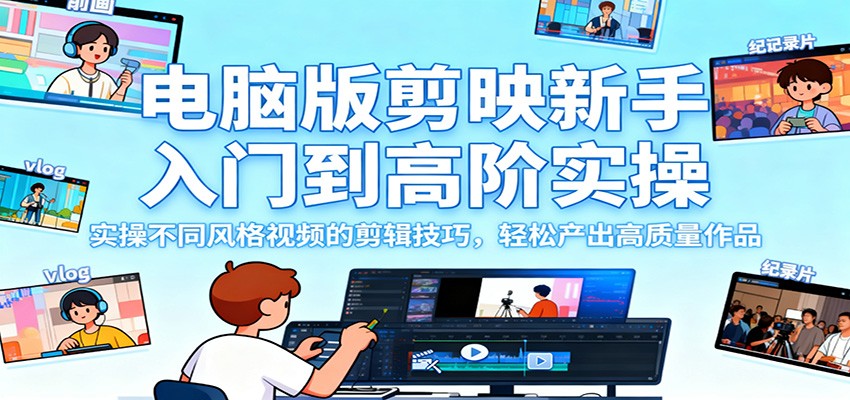 电脑版剪映新手入门到高阶实操，实操不同风格视频的剪辑技巧，轻松产出高质量作品-zhichuangquan