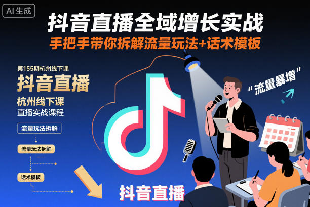 抖音直播全域增长实战第155期杭州线下课，手把手带你拆解流量玩法+话术模板-zhichuangquan