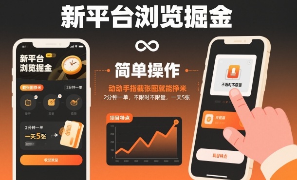 新平台浏览掘金，动动手指截张图就能挣米，2分钟一单，不限时不限量，一天5张【揭秘】-zhichuangquan