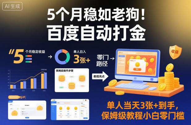 5个月稳如老狗！百度自动打金，单人当天3张+到手，保姆级教程小白零门槛【揭秘】-zhichuangquan