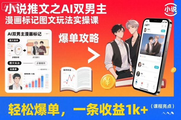 小说推文之AI双男主漫画标记图文玩法实操课，轻松爆单，一条收益1k+-zhichuangquan