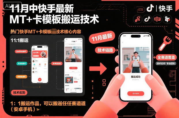 11月中快手最新MT+卡模板搬运技术，1：1搬运作品，可以搬运任何赛道(安卓手机)-zhichuangquan