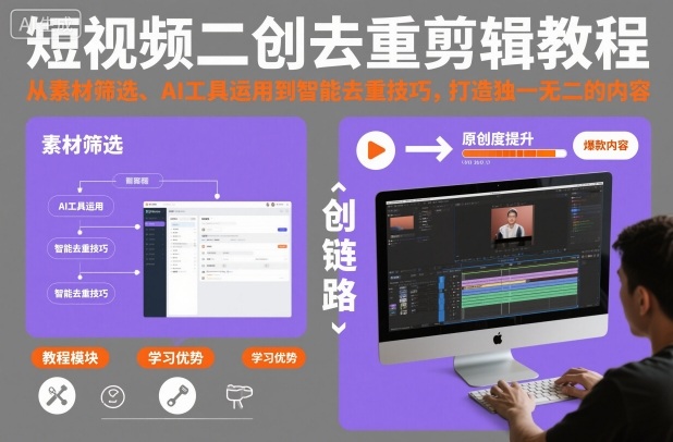 短视频二创去重剪辑教程，从素材筛选、AI工具运用到智能去重技巧，打造独一无二的内容-zhichuangquan