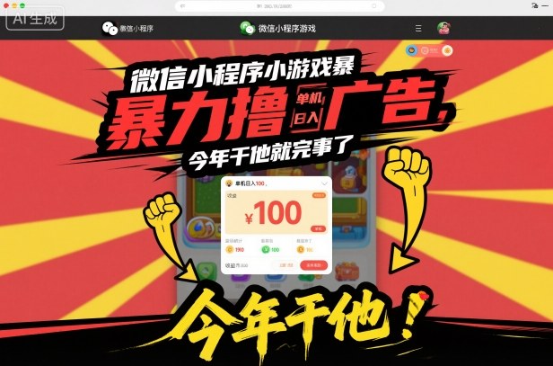 微信小程序小游戏暴力撸广告，单机日入100，今年干他就完事了-zhichuangquan