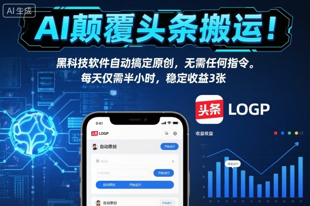 AI颠覆头条搬运！黑科技软件自动搞定原创，无需任何指令。每天仅需半小时，稳定收益3张【揭秘】-zhichuangquan
