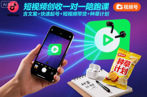 短视频创收一对一陪跑课，含文案+快速起号+短视频带货+种草计划-zhichuangquan