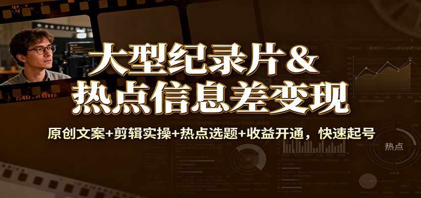 大型纪录片&热点信息差变现：原创文案+剪辑实操+热点选题+收益开通，快速起号-zhichuangquan