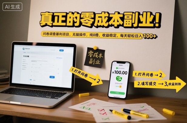 真正的零成本副业！问卷调查暴利项目，无脑操作，纯0撸，收益稳定，每天轻松日入100+【揭秘】-zhichuangquan