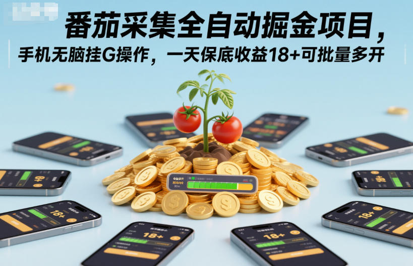 番茄采集全自动掘金项目，手机无脑挂G操作，一天保底收益18+可批量多开【揭秘】-zhichuangquan